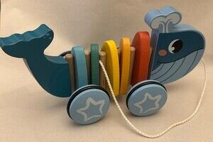 Playing Kids Wooden Whale Pull Toy - Dutch Import - Montessori Toddler Wood Toy